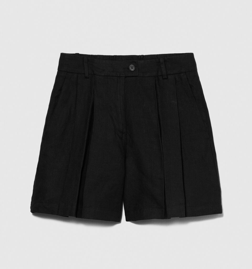 100% linen shorts - women's shorts - Black | Sisley image number 6